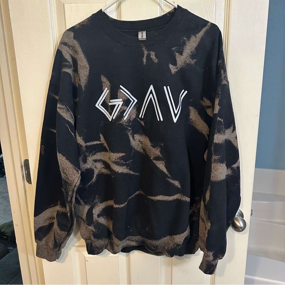 Women’s Gildan bleached black Heavy Blend Christian pullover, size XL